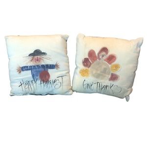 EUC Set of 2 Vintage Thanksgiving Fall Harvest Give Thanks Holiday Decor Pillows